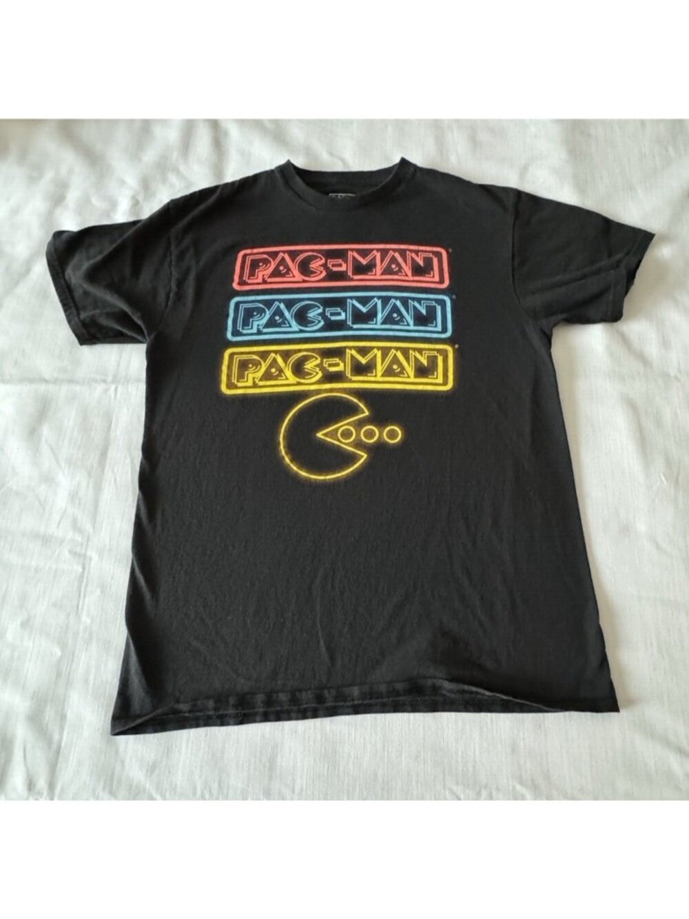 Pac-Man Classic Arcade Lights Neon Screen Black T-Shirt Retro Men's Size Medium